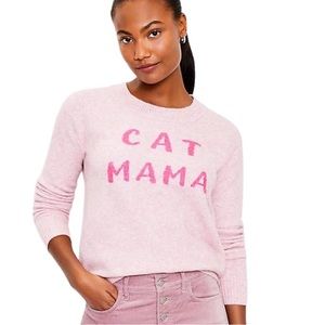 LOFT  Cat Momma wool blend sweater. 
Marled pink w/ pink lettering. NWT. SIZE:XL